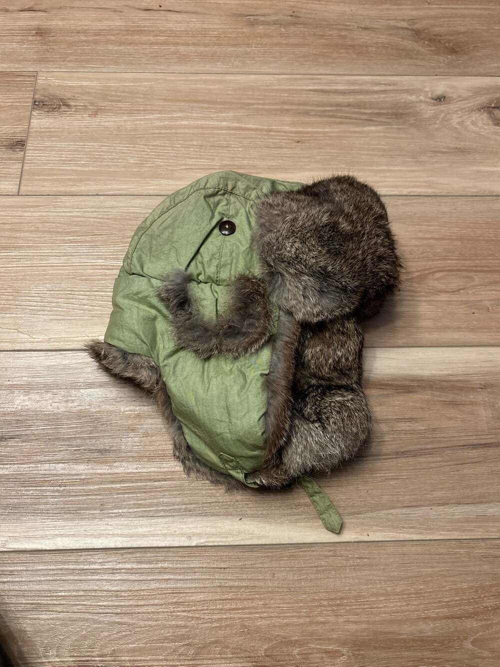 Mad Bomber Size L Green Nylon Real Genuine Rabbit Fur Trapper Hat